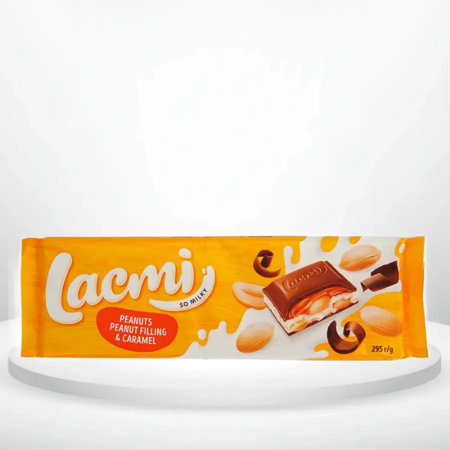 Шоколад Roshen Lacmi 295 г молочний з арахісом та карамельно-арахісовою начинкою