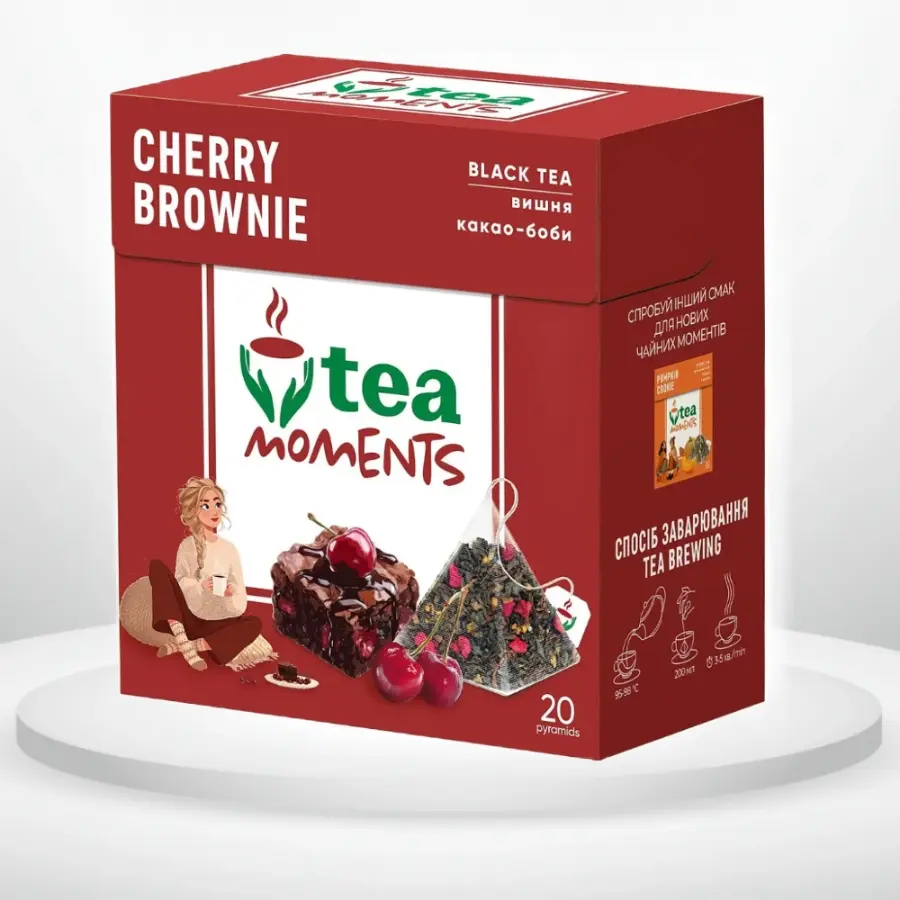 Чай чорний Tea Moments Cherry Brownie вишня, какао-боби 20 пірамід