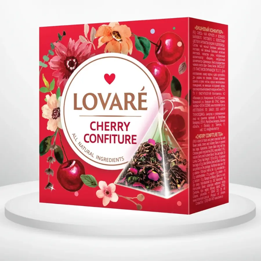 Чай чорний та зелений Lovare Cherry Confiture 15 пірамідок