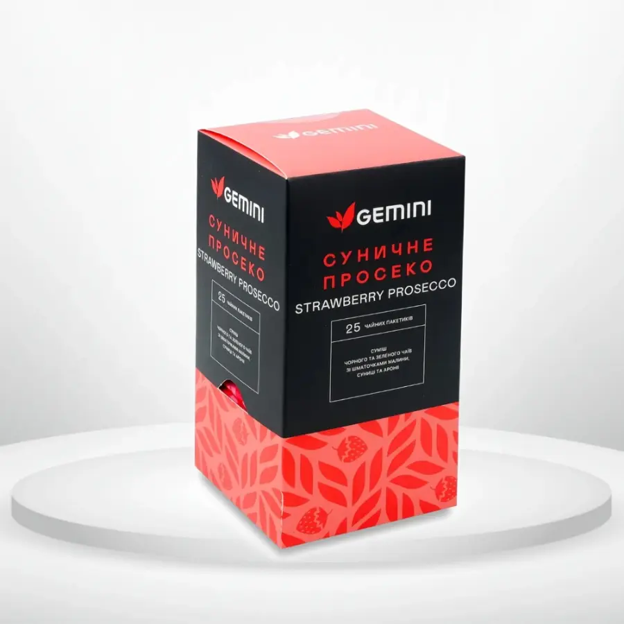 Чай чорний та зелений Gemini Суничне просеко 25 пакетиків