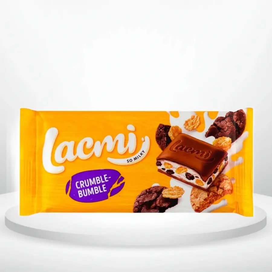 Шоколад Lacmi Crumble-Bumble з молочною начинкою, кукурудзяними пластівцями та печивом 90 г
