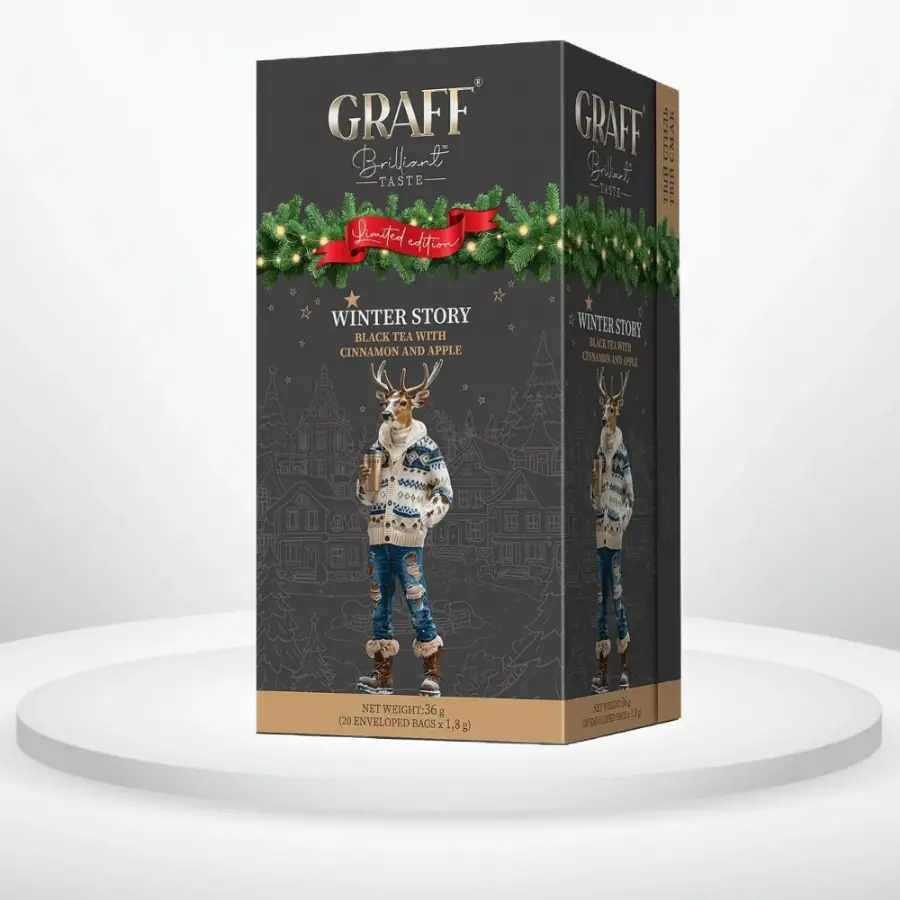 Чай чорний байховий Graff Winter story з корицею та яблуком 20 пакетиків